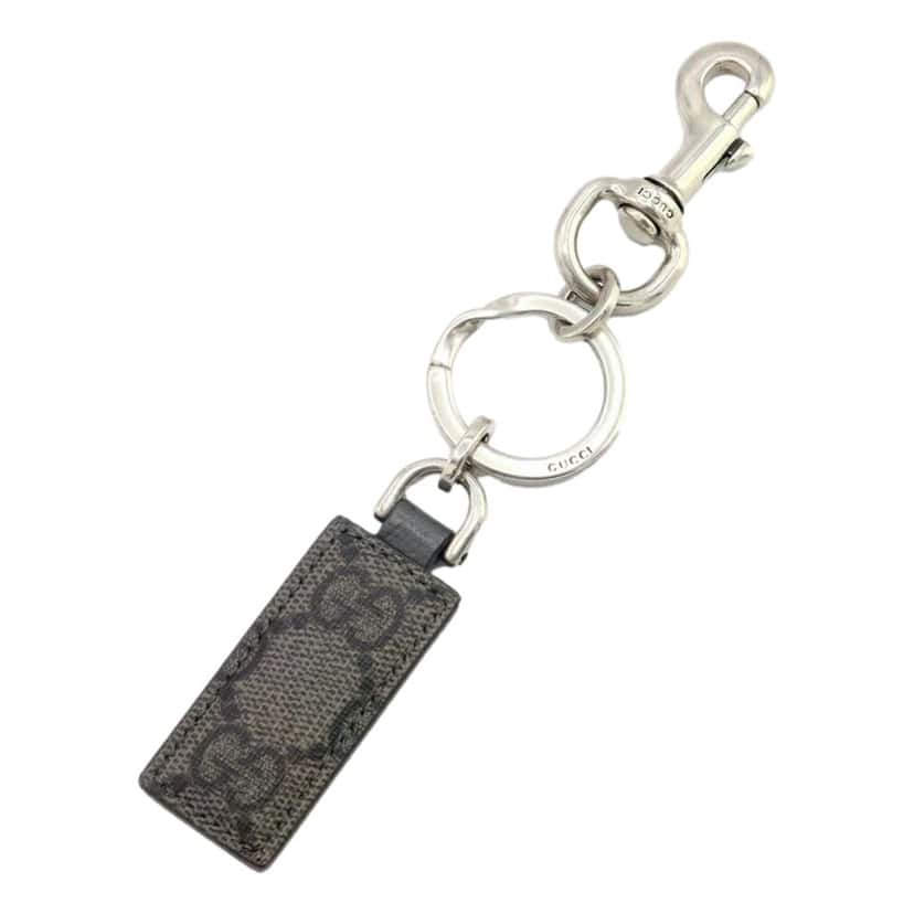 Gucci Gucci GG Supreme Canvas Key Ring Charm Silver Hardware Silver Canvas Good condition - Front View