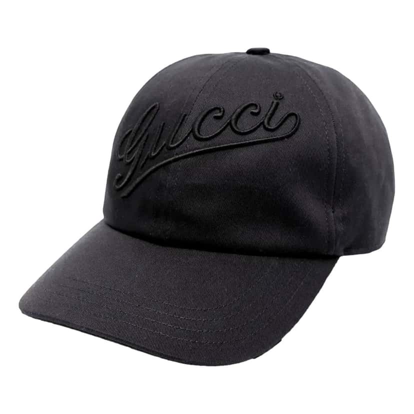 Gucci Gucci Black Embroidered Logo Cotton Baseball Cap Extra Large Black Cotton Never worn - Front View