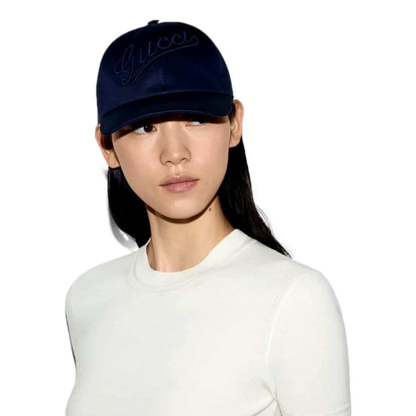 Gucci Gucci Baseball Hat with Embroidery in Navy Blue L Blue Cotton Never worn - Model View