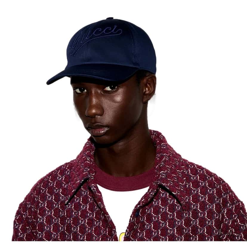Gucci Gucci Baseball Hat with Embroidery in Navy Blue XL Blue Cotton Never worn - Model View