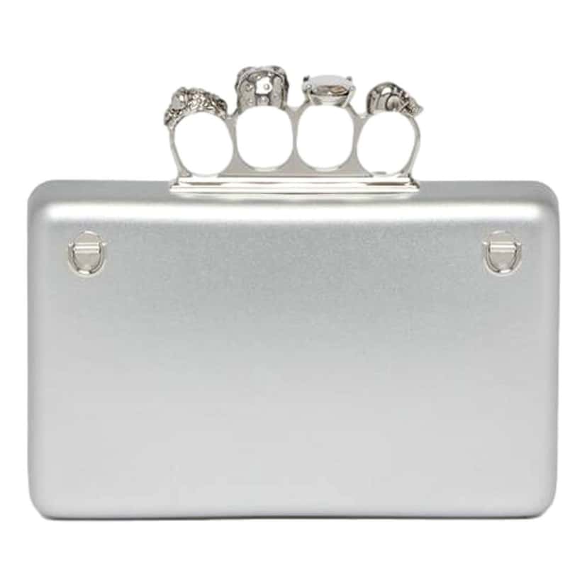 Alexander McQueen Alexander McQueen The Knuckle Silver Metallic Leather Zip Around Crossbody Bag Skull Silver Leather Never worn - Back View