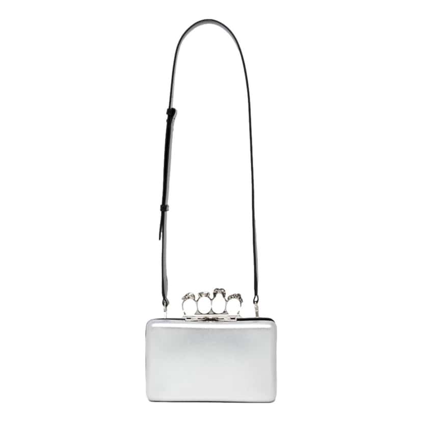 Alexander McQueen Alexander McQueen The Knuckle Silver Metallic Leather Zip Around Crossbody Bag Skull Silver Leather Never worn - Inside View