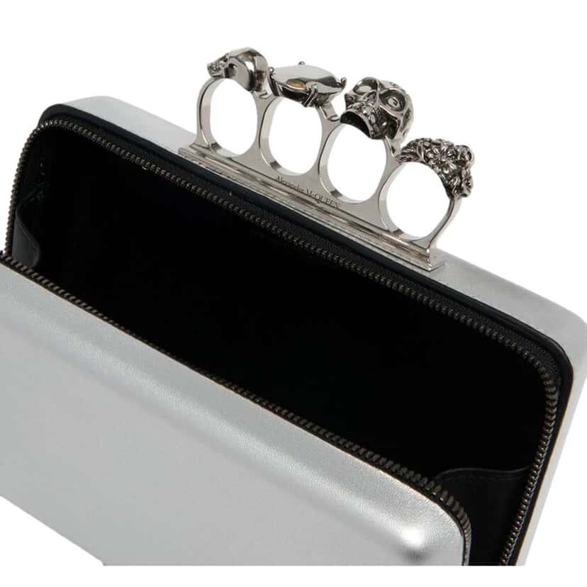 Alexander McQueen Alexander McQueen The Knuckle Silver Metallic Leather Zip Around Crossbody Bag Skull Silver Leather Never worn - Model View