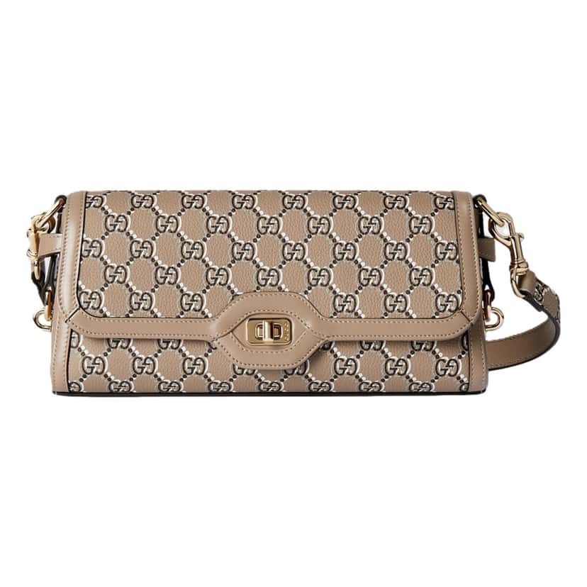 Gucci Gucci Luce Optical Printed GG Leather Beige Shoulder Bag Brown Leather Never worn - Front View