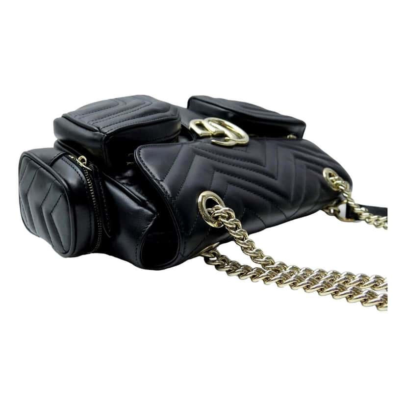 Gucci Gucci GG Marmont Dual Compartment Black Leather Shoulder Bag Gold Logo Black Leather Never worn - Model View