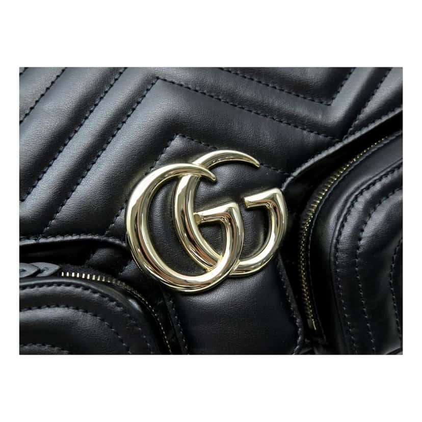 Gucci Gucci GG Marmont Dual Compartment Black Leather Shoulder Bag Gold Logo Black Leather Never worn - Box View