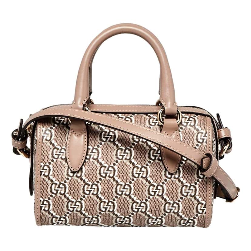 Gucci Gucci GG Shadow Monogram Canvas Leather Mini Bowler Bag Beige Black Brown Canvas Never worn - Front View