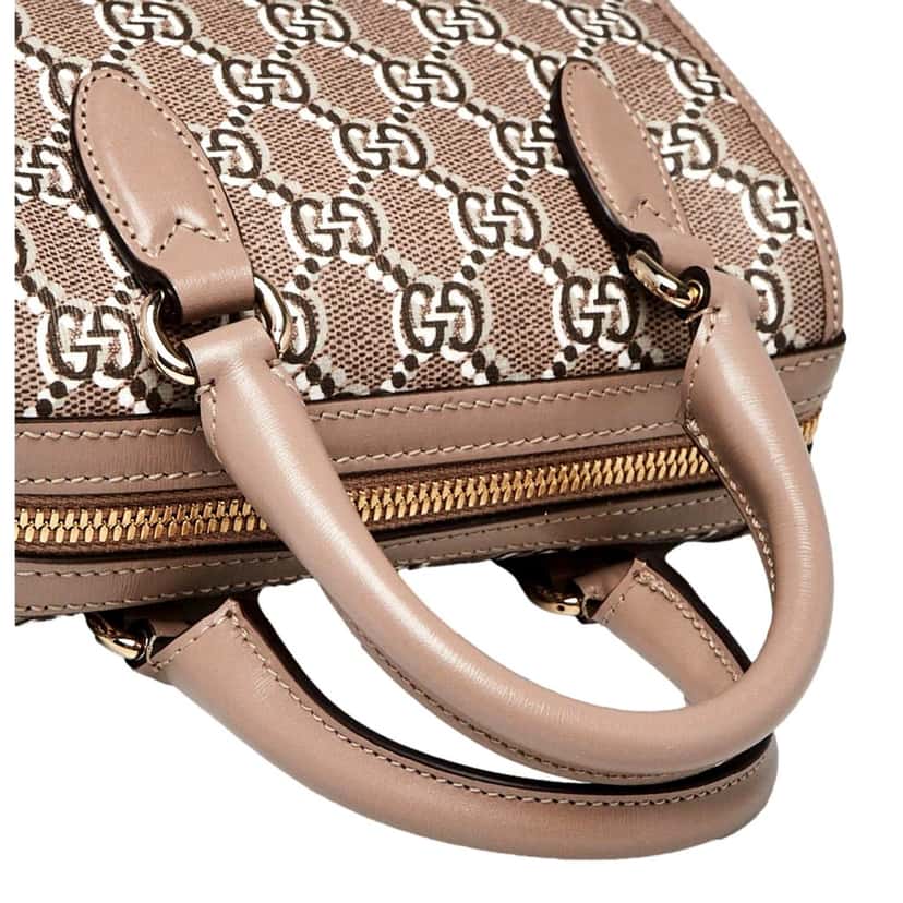 Gucci Gucci GG Shadow Monogram Canvas Leather Mini Bowler Bag Beige Black Brown Canvas Never worn - Inside View