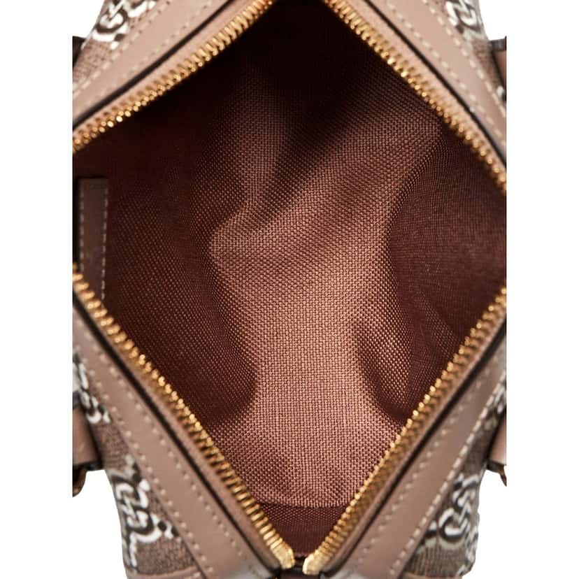 Gucci Gucci GG Shadow Monogram Canvas Leather Mini Bowler Bag Beige Black Brown Canvas Never worn - Model View