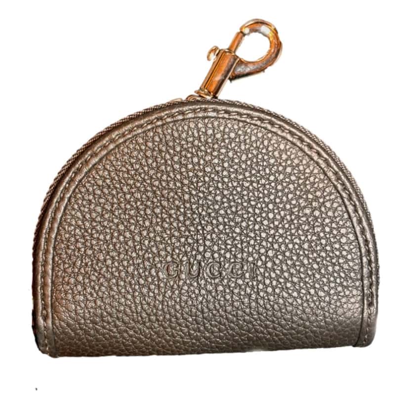 Gucci Gucci Dark Gray Leather Earphone Case Zip Pouch Key Ring Clip Other Leather Never worn - Front View