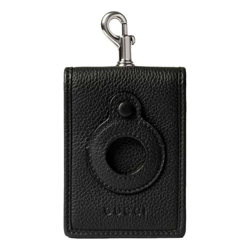 Gucci Gucci Grained Leather AirTag Holder Folding Card Case Wallet in Dark Gray Grey Leather Good condition - Front View