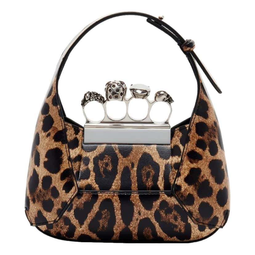 Alexander McQueen Alexander McQueen Leopard Print Jewelled Shoulder Bag Skull Knuckle Brown Leather Never worn - Front View