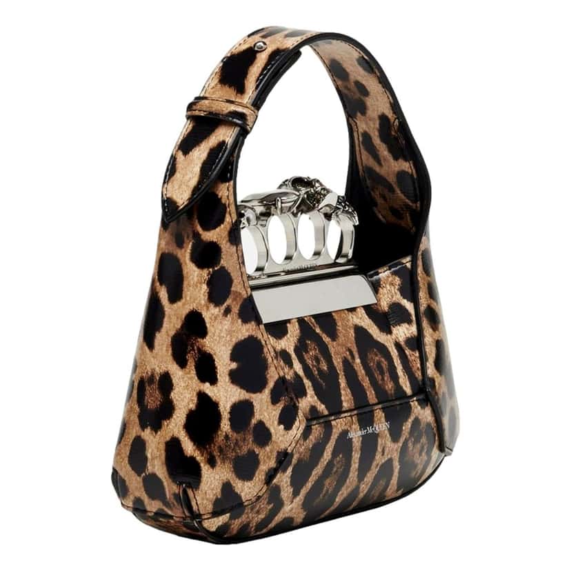 Alexander McQueen Alexander McQueen Leopard Print Jewelled Shoulder Bag Skull Knuckle Brown Leather Never worn - Back View