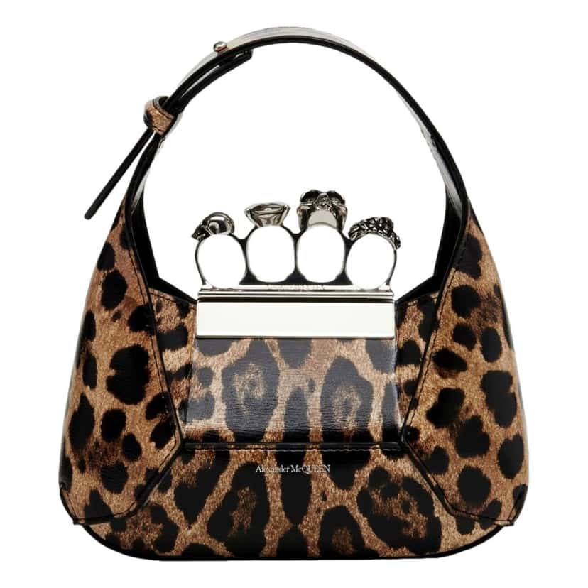 Alexander McQueen Alexander McQueen Leopard Print Jewelled Shoulder Bag Skull Knuckle Brown Leather Never worn - Inside View