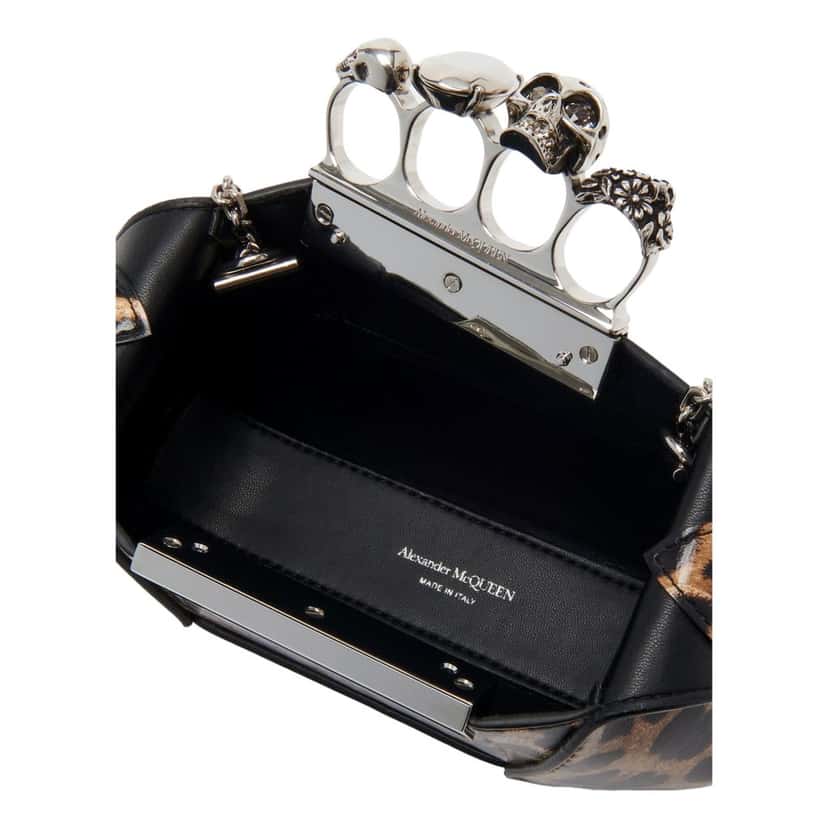 Alexander McQueen Alexander McQueen Leopard Print Jewelled Shoulder Bag Skull Knuckle Brown Leather Never worn - Model View