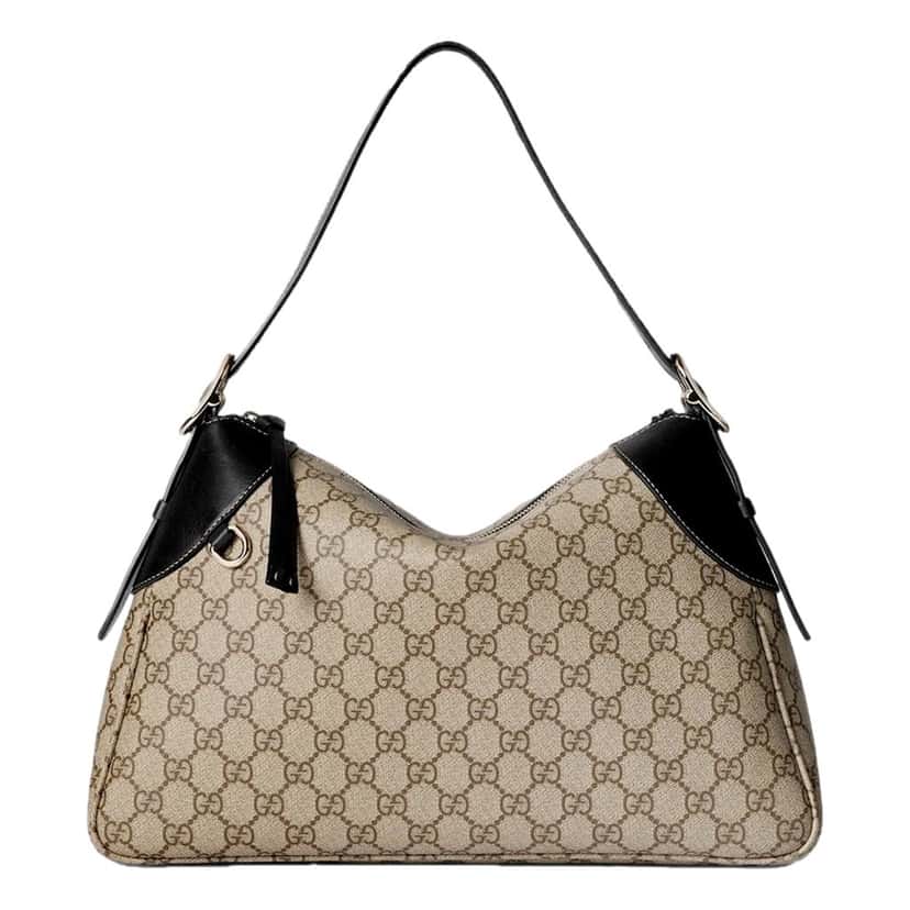 Gucci Gucci GG Emblem Surpeme Canvas Medium Leather Shoulder Bag Black Beige Brown Canvas Never worn - Front View