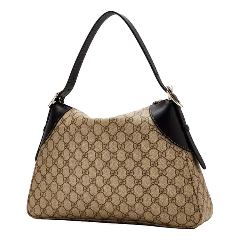 Gucci Gucci GG Emblem Surpeme Canvas Medium Leather Shoulder Bag Black Beige Brown Canvas Never worn - Back View