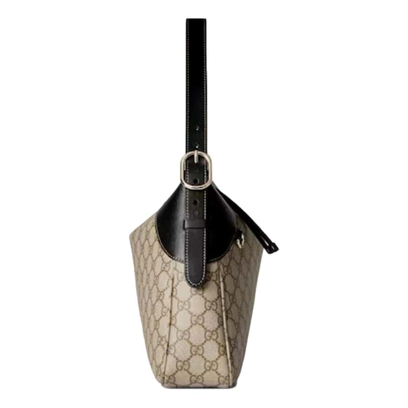 Gucci Gucci GG Emblem Surpeme Canvas Medium Leather Shoulder Bag Black Beige Brown Canvas Never worn - Model View