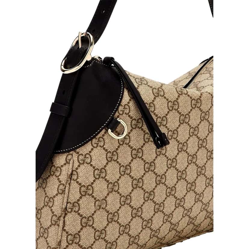 Gucci Gucci GG Emblem Surpeme Canvas Medium Leather Shoulder Bag Black Beige Brown Canvas Never worn - Box View