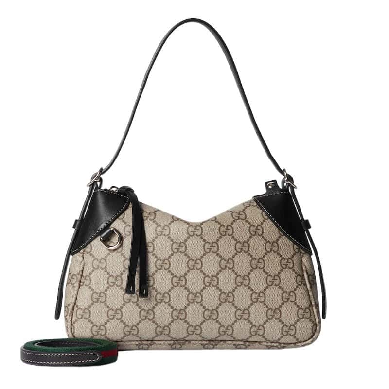 Gucci Gucci GG Emblem Supreme Canvas Leather Shoulder Bag Black Beige Beige Leather Never worn - Back View