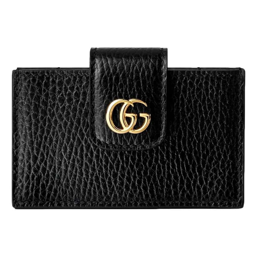 Gucci Gucci GG Marmont Leather Card Case Wallet with Gold Double G Snap Closure Black Leather Never worn - Front View