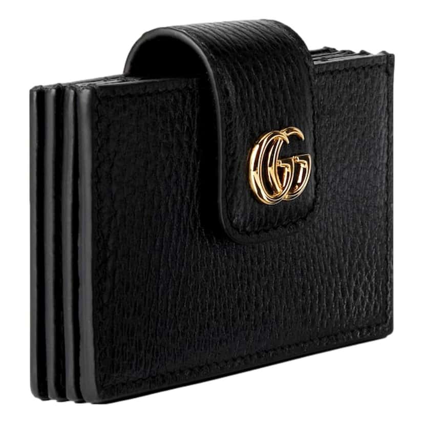 Gucci Gucci GG Marmont Leather Card Case Wallet with Gold Double G Snap Closure Black Leather Never worn - Back View