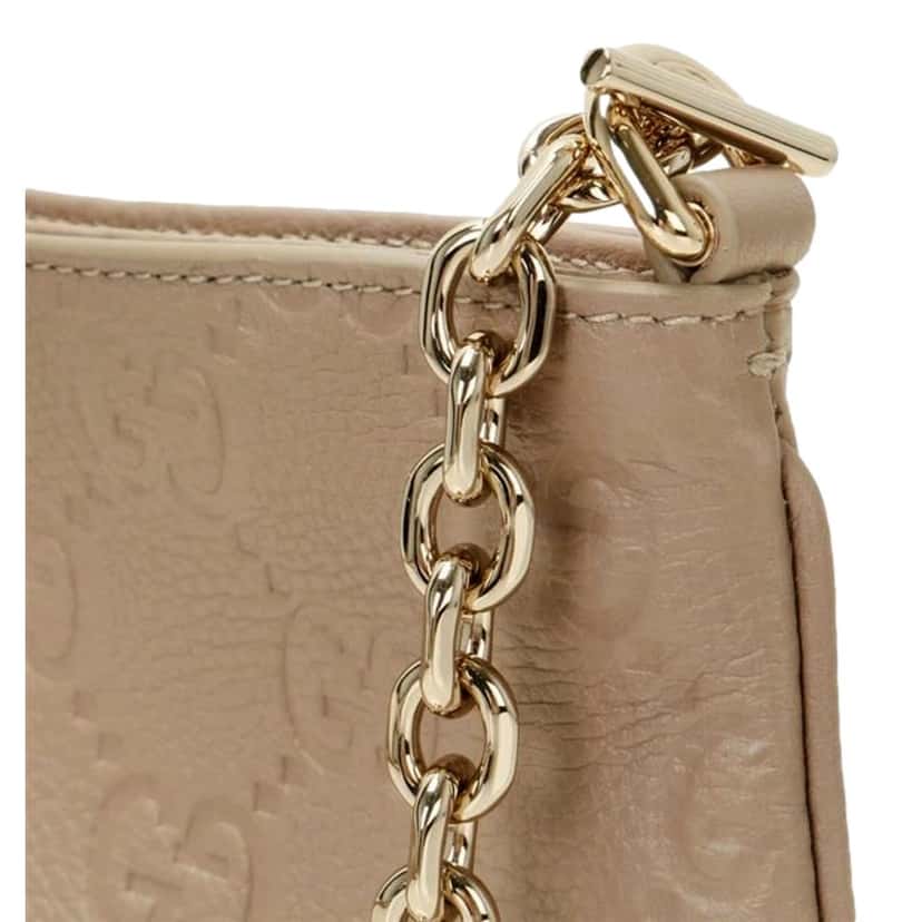 Gucci Gucci GG Logo Small Leather Shoulder Bag with Chain Strap in Beige Brown Leather Never worn - Back View