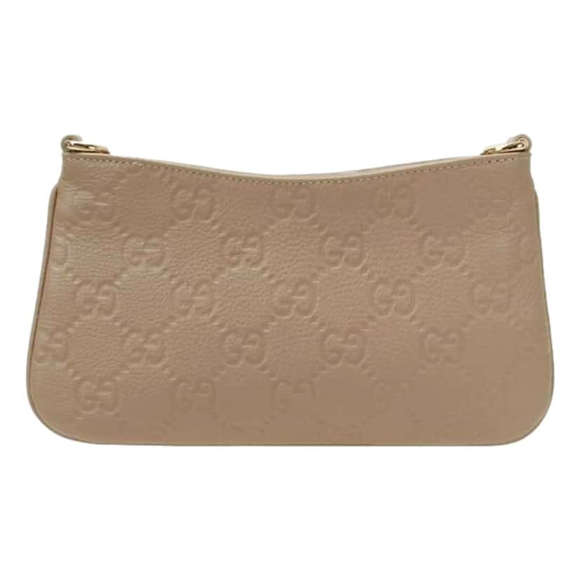 Gucci Gucci GG Logo Small Leather Shoulder Bag with Chain Strap in Beige Brown Leather Never worn - Inside View