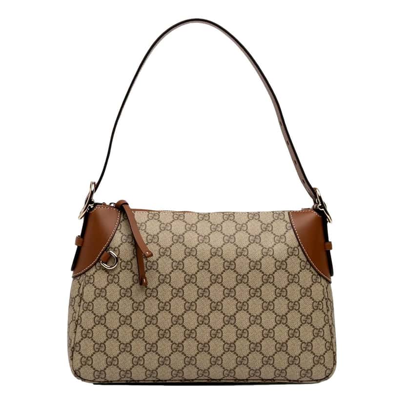 Gucci Gucci GG Supreme Emblem Medium Shoulder Bag Brown Beige Brown Canvas Never worn - Front View