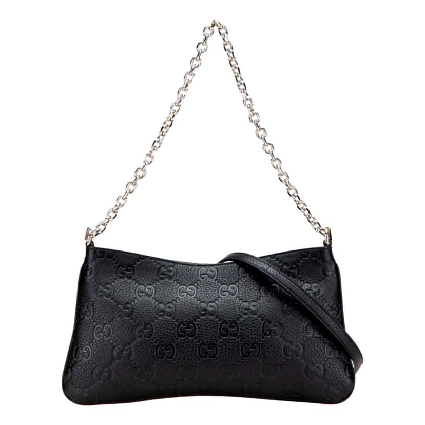 Gucci Gucci GG Emblem Black Leather Shoulder Bag Chain Strap Black Leather Never worn - Front View