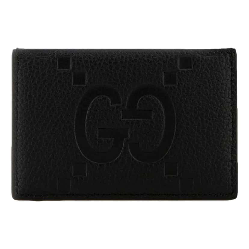 Gucci Gucci Jumbo GG Black Leather Card Holder Wallet Embossed Logo Black Leather Never worn - Front View