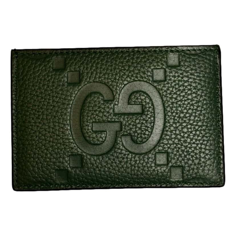 Gucci Gucci Jumbo GG Green Leather Card Holder Wallet Embossed Logo Green Leather Never worn - Front View