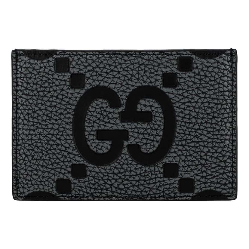 Gucci Gucci Jumbo GG Gray Leather Card Holder Wallet Embossed Logo Other Leather Never worn - Front View