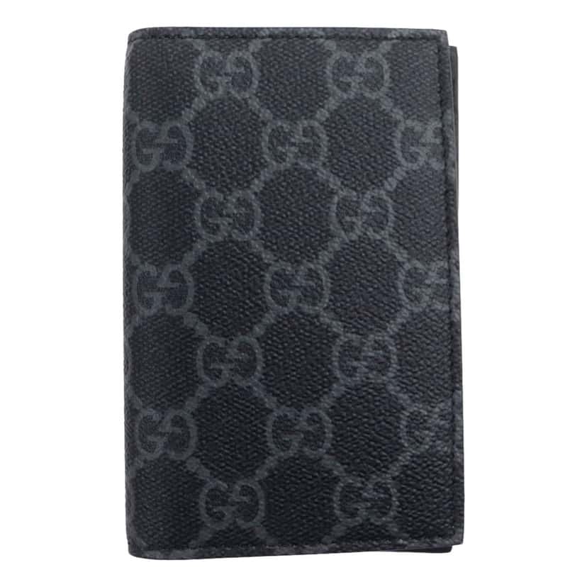 Gucci Gucci GG Emblem Black Leather and Canvas Vertical Bifold Wallet Black Leather Good condition - Front View