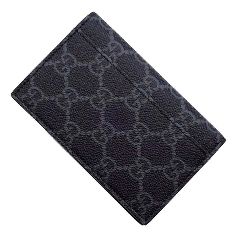 Gucci Gucci GG Emblem Black Leather and Canvas Vertical Bifold Wallet Black Leather Good condition - Back View
