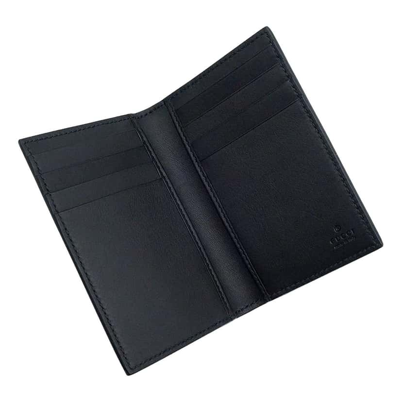 Gucci Gucci GG Emblem Black Leather and Canvas Vertical Bifold Wallet Black Leather Good condition - Box View