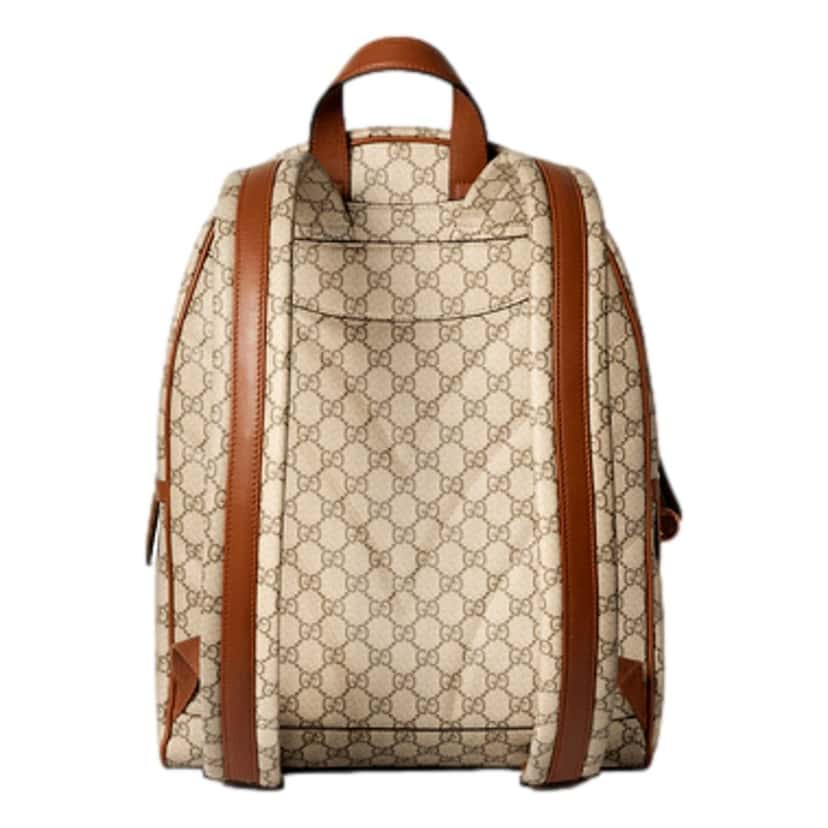 Gucci Gucci GG Supreme Medium Backpack Brown Canvas Leather Trim Brown Canvas Never worn - Model View