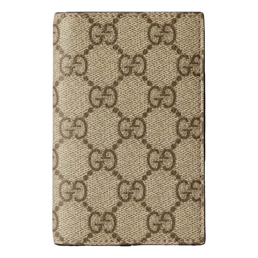Gucci Gucci GG Supreme Canvas Beige Brown Leather Vertical Bifold Wallet Brown Leather Never worn - Front View
