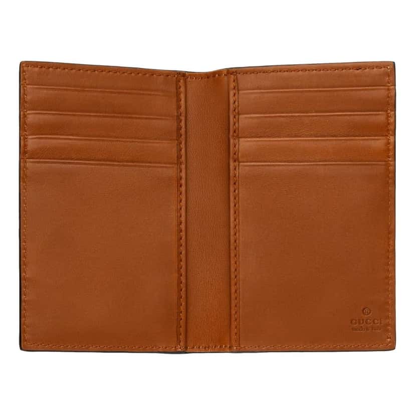 Gucci Gucci GG Supreme Canvas Beige Brown Leather Vertical Bifold Wallet Brown Leather Never worn - Back View