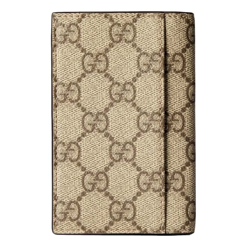 Gucci Gucci GG Supreme Canvas Beige Brown Leather Vertical Bifold Wallet Brown Leather Never worn - Model View