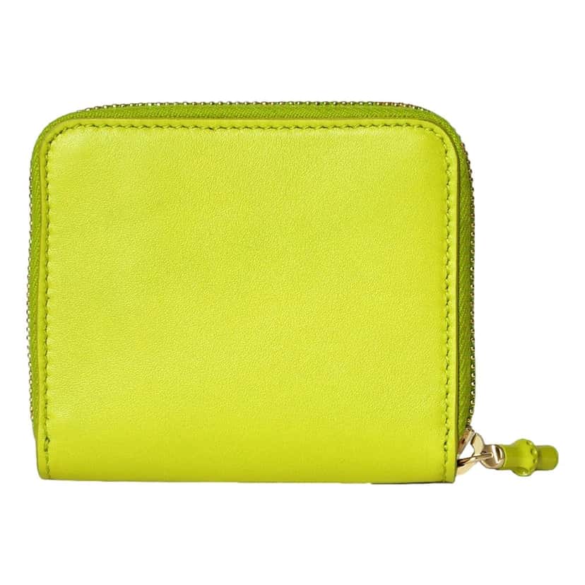 Gucci Gucci Bamboo Series Lime Green Leather Zip Around Bifold Wallet Green Leather Never worn - Inside View