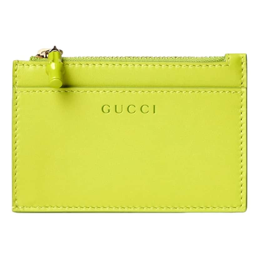 Gucci Gucci Bamboo Series Lime Green Leather Zipper Card Holder Wallet Green Leather Never worn - Front View