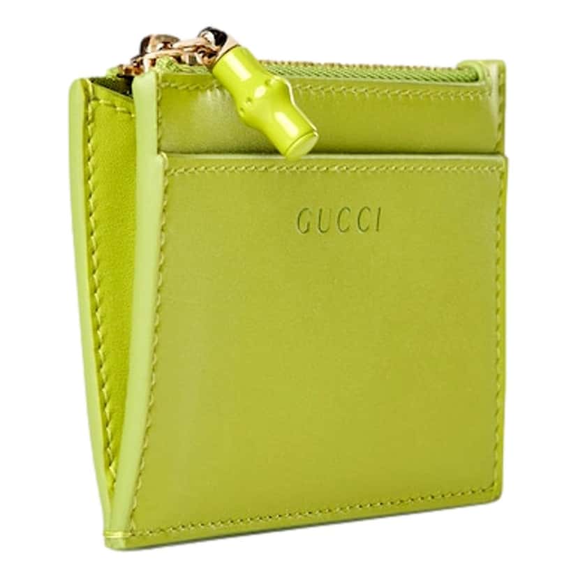 Gucci Gucci Bamboo Series Lime Green Leather Zipper Card Holder Wallet Green Leather Never worn - Inside View