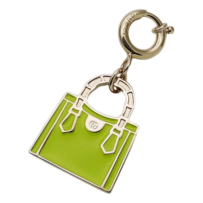 Gucci Gucci Bamboo Diana Metal Green Enamel Keychain Bag Charm Green Good condition - Back View