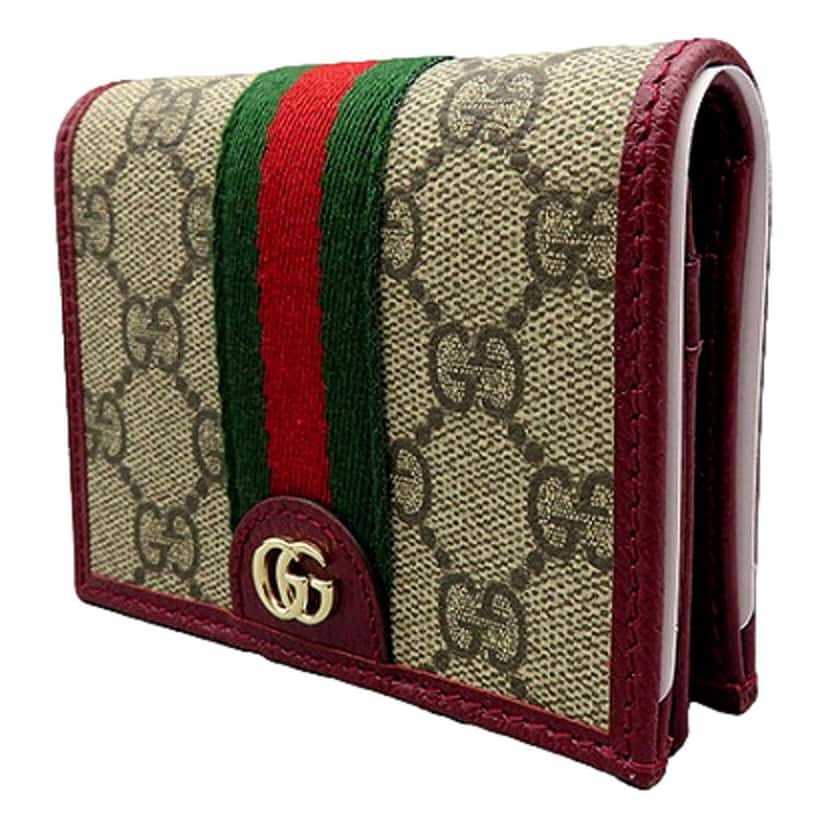 Gucci Gucci Ophidia Canvas Webstripe Burgundy Leather Bifold Snap Wallet Brown Leather Never worn - Back View