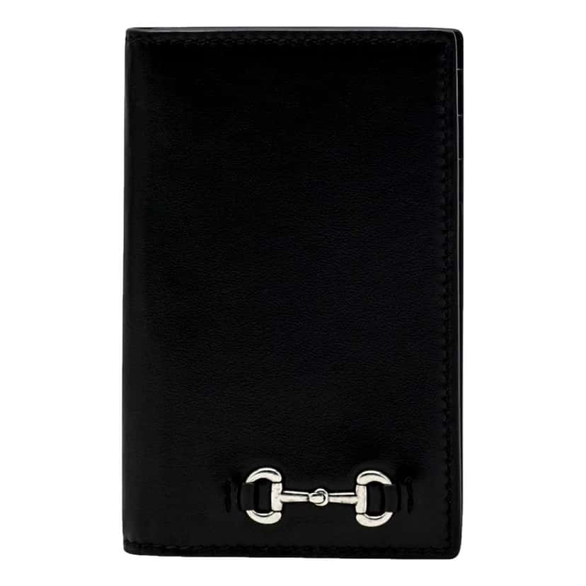 Gucci Gucci Horsebit Smooth Calfskin Leather Long Card Case Wallet in Black Black Leather Never worn - Front View
