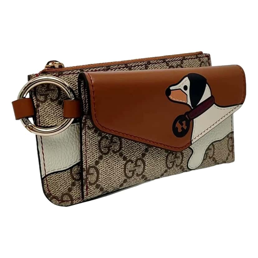 Gucci Gucci Dachshund GG Supreme Canvas Leather Brown Double Wallet Lanyard Brown Leather Never worn - Back View