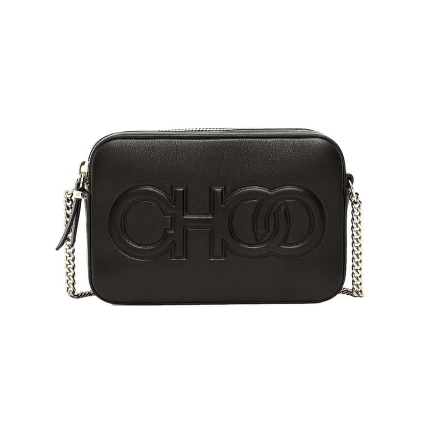 Jimmy Choo Jimmy Choo Balti Camera Crossbody Bag Black Embossed Leather Chain Strap Black Leather Never worn - Front View