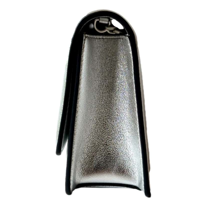 Jimmy Choo Jimmy Choo Kalina  Crossbody Clutch Bag Crystal Logo Metallic Silver Silver Leather Never worn - Model View