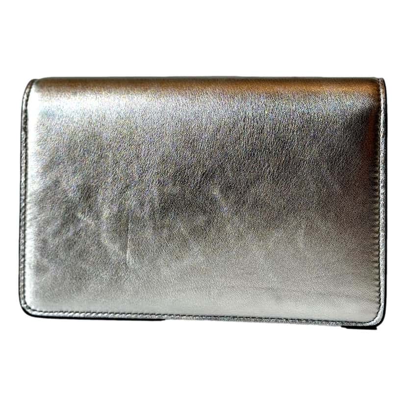 Jimmy Choo Jimmy Choo Kalina  Crossbody Clutch Bag Crystal Logo Metallic Silver Silver Leather Never worn - Box View